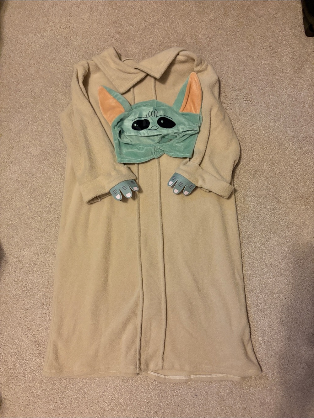Kids Beige and Green Baby Yoda Grogu Fleece Costume Robe